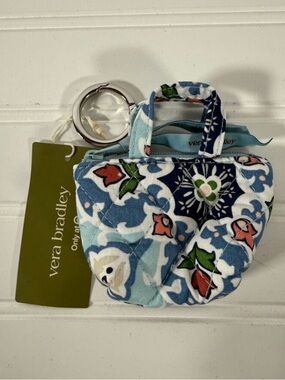 Vera Bradley Light Blue Floral Quilted Mini Tote Keychain NWT